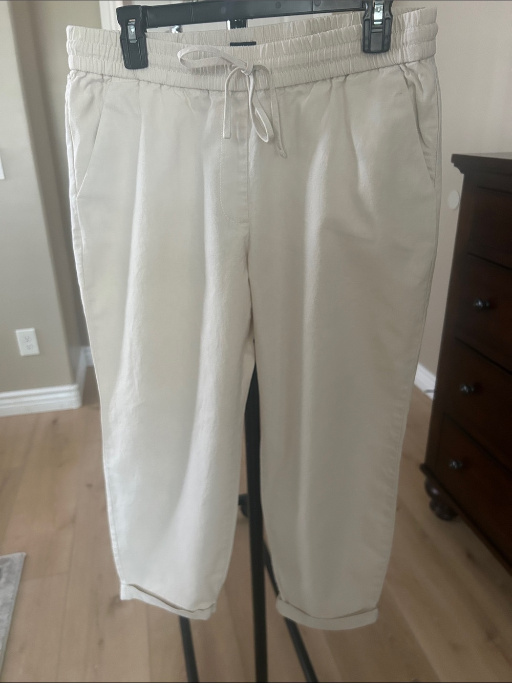 J. Crew Factory  Drawstring Linen blend Pants in Light Cream